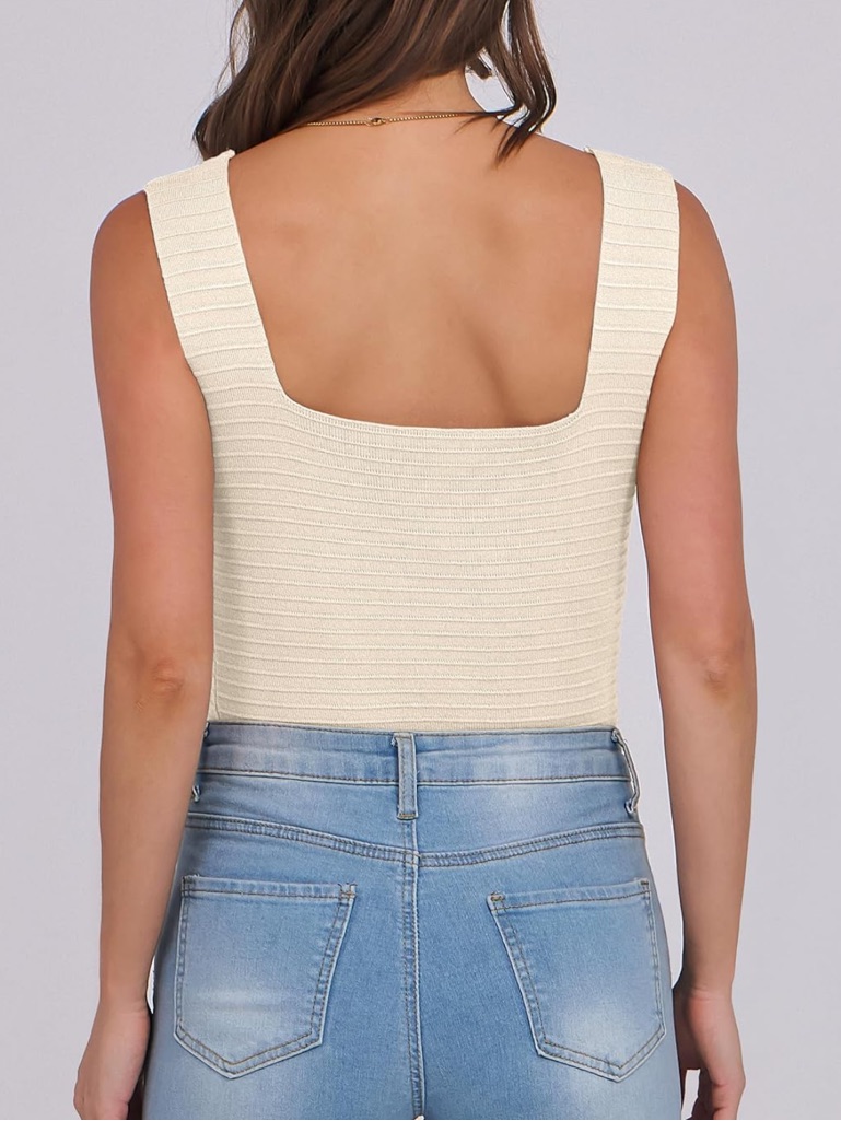 Anrabess Beige Ribbed Square Neck 2026 Minimalist Tank Top Size Xl Nwt — image 5 of 8